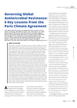 Governing Global Antimicrobial Resistance: 6 Key Lessons From the Paris Climate Agreement