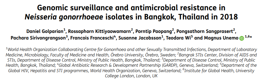 Genomic surveillance and antimicrobial resistance in Neisseria gonorrhoeae isolates in Bangkok, Thailand in 2018