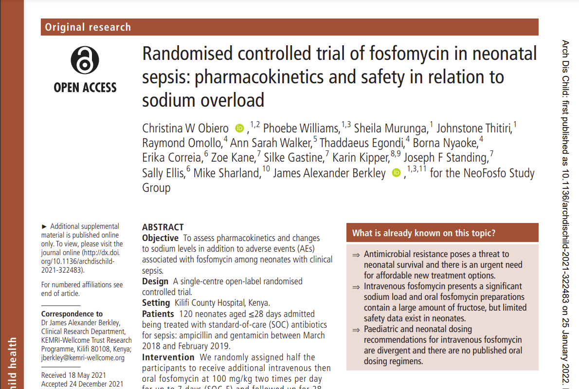 Randomised controlled trial of fosfomycin in neonatal sepsis: pharmacokinetics and safety in relation to sodium overload