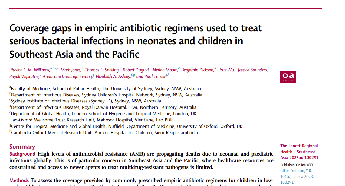 Coverage gaps in empiric antibiotic regimens used to treat serious bacterial infections in neonates and children in Southeast Asia and the Pacific