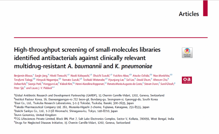 High-throughput screening of small-molecules libraries identified antibacterials against clinically relevant multidrug-resistant A. baumannii and K. pneumoniae