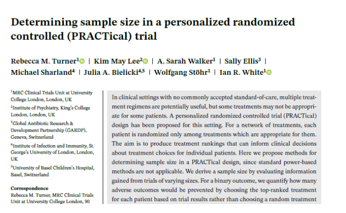 Determining sample size in a personalized randomized controlled (PRACTical) trial