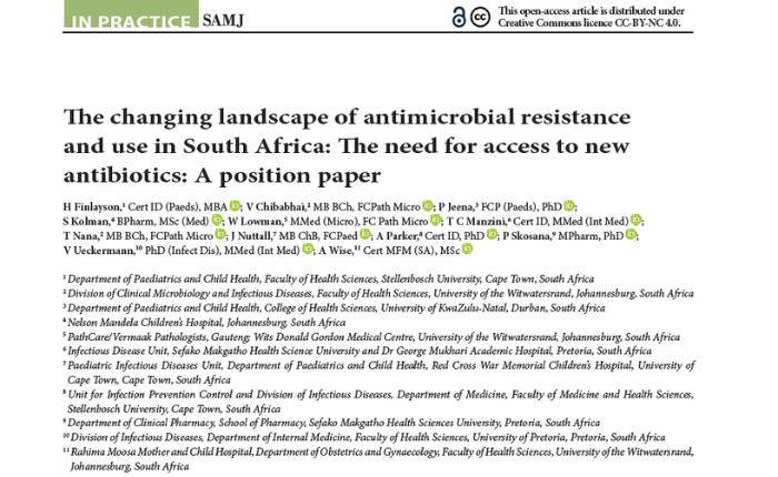 The changing landscape of antimicrobial resistance and use in South Africa: The need for access to new antibiotics: A position paper